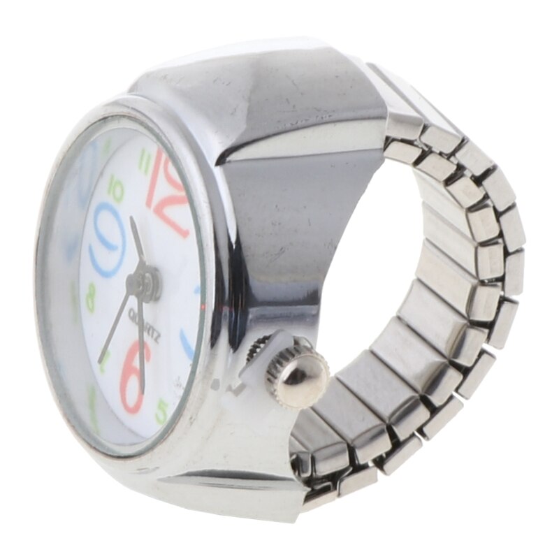 Movement Quartz Finger Ring Watch Dial Round Arabic Stainless Steel