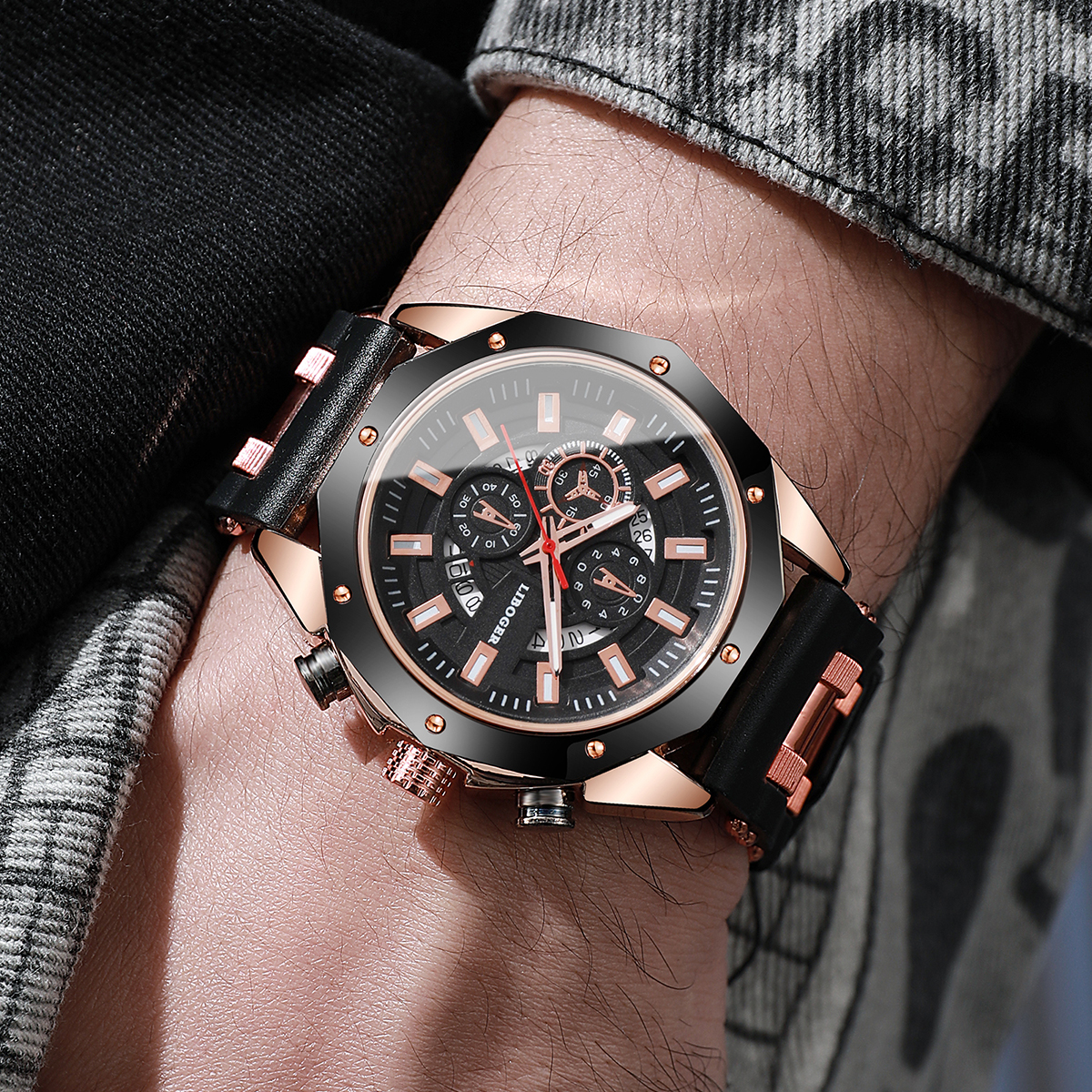 Heren sporthorloge mode siliconen band quartz horloges met datumkalender