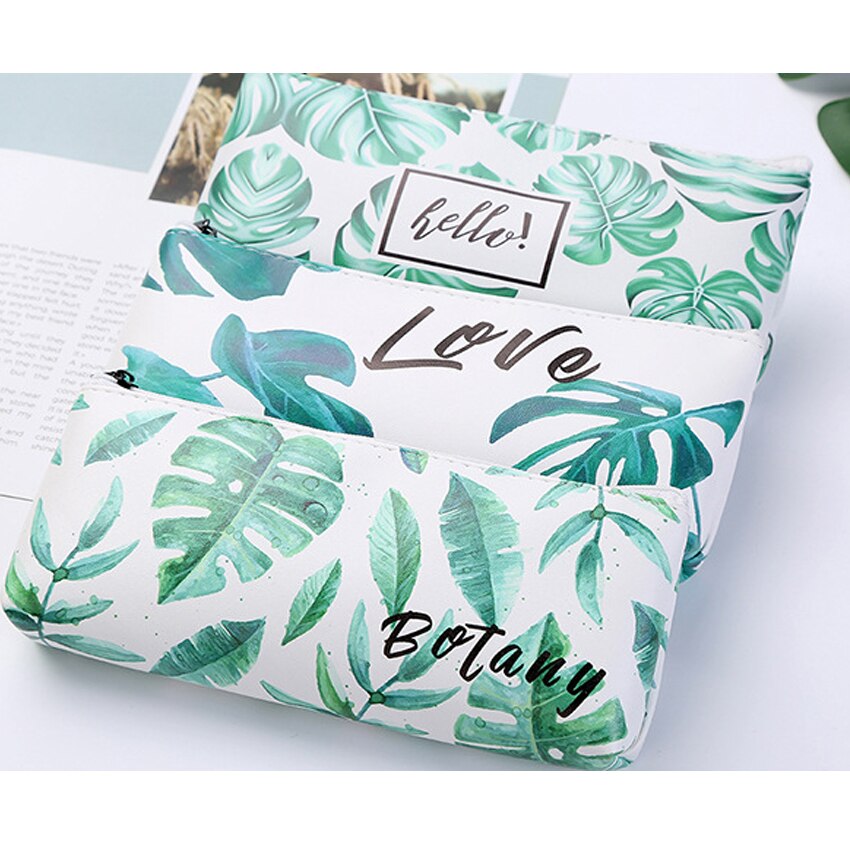 1Pcs/lot Lovely Small Fresh Leaves PU Pen box School Pencil Case Stationery Box Small Object Storage Bag