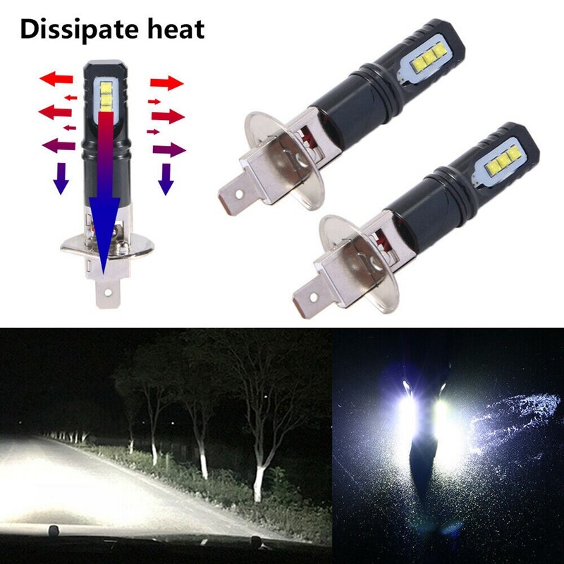 2X H1 6000K Super Bright White 6000LM Drl Led Gloeilampglas Kit Hoge-Beam