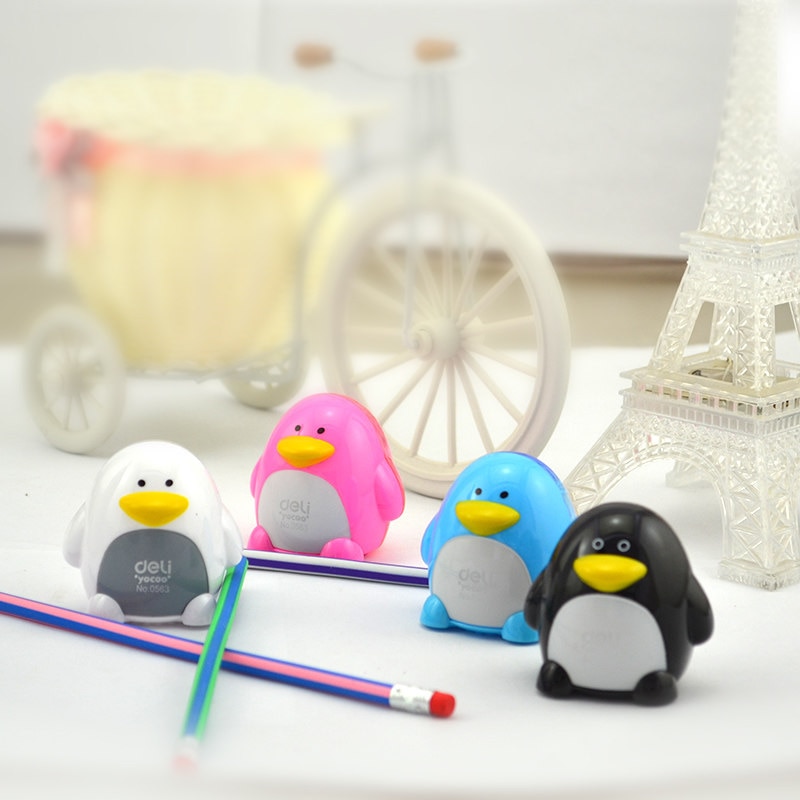 1pc søde kawaii pingvin blyantspidser dobbelt hul justere 4 farver tilfældigt til fødselsdag til børn