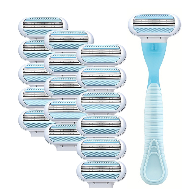 lama di rasoio di sicurezza manuale a 3 strati per uomini e donne zoppo da barba per depilazione in acciaio inossidabile Testina di rasoio sostituibile: Rosso