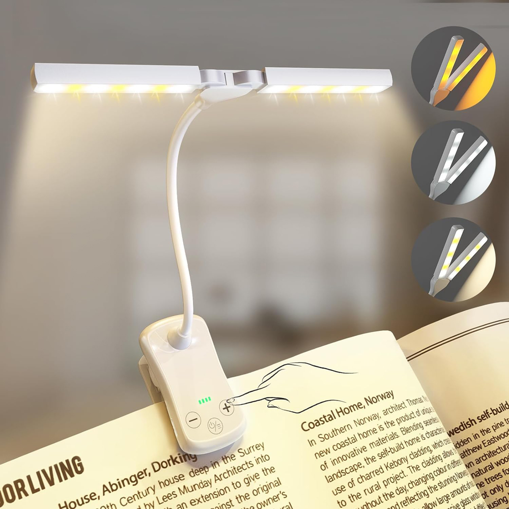 14 LED-Clip-an-Buchleuchte, 3 Farben, 8 Helligkeiten, wiederaufladbares USB-Nachtlicht, tragbare Leseleuchte, Buchlampe