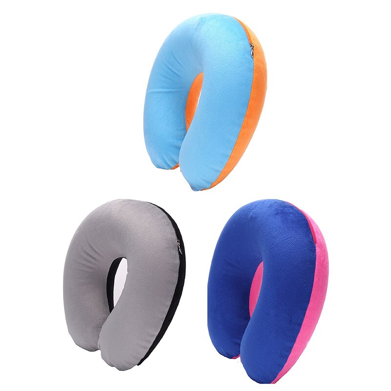 1PC Opblaasbare U-vormige Reizen Air Kussen Comfortabele Nek Ondersteuning Korte Pluche Cover Kussen Nek Verlichten Vermoeidheid