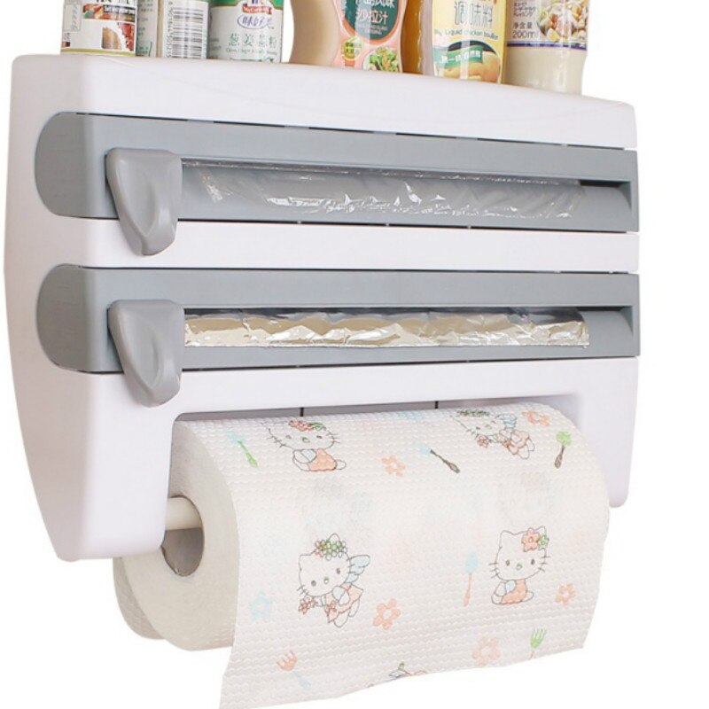 Kitchen tissue rack roll holder free punching refrigerator side hanging rack cling film storage shelf LB61809