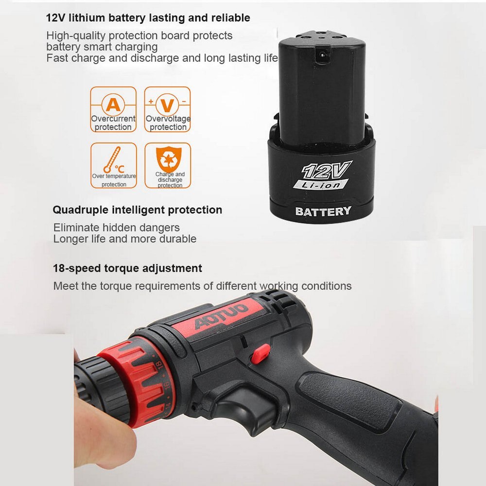 12V Cordless Drill Electric Screwdriver Mini Wireless Power Driver DC Lithium-Ion Battery Brushless Hand Drill Set Hardware Tool