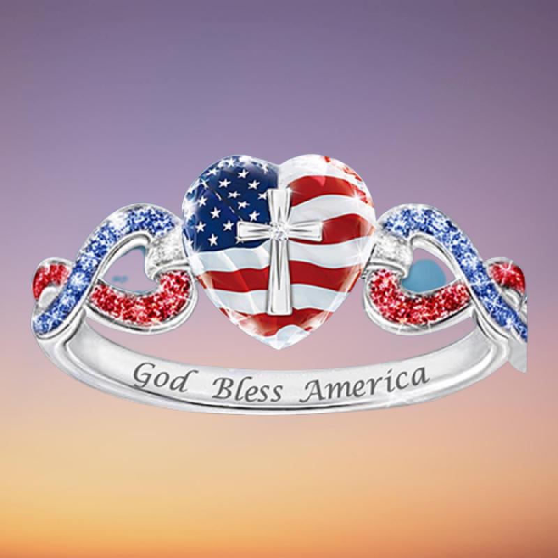Amerika flagga korsring vintage damring smycken tillbehör minimalistiska coola grejer trendiga kvinnor accessoarer vintage ring