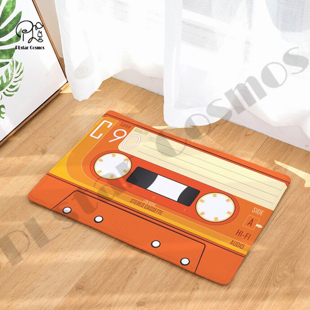 Felpudo Retro de Cassette con cinta musical para porche, alfombra antideslizante para sala de estar, cocina, baño, felpudo impreso en 3D-1: 1