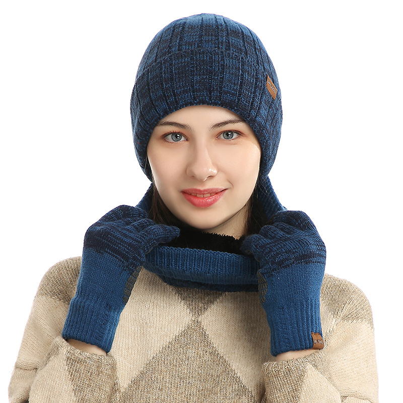 3pcs/set Winter Autumn Knitted Scarf Hat Glove Sets Warm Windproof Thickened Soft Touch Screen Gloves Suit