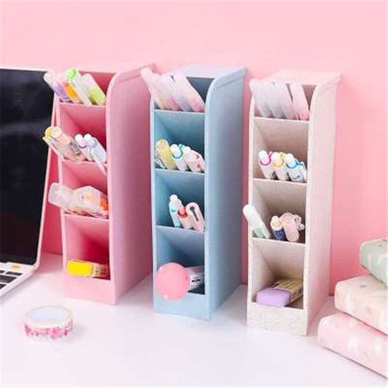 Large Capacity Desk Pen Holder Plastic Desk Organizer Pencil Makeup Storage Box Desktop Office Pen Pencil Holder Stand Case