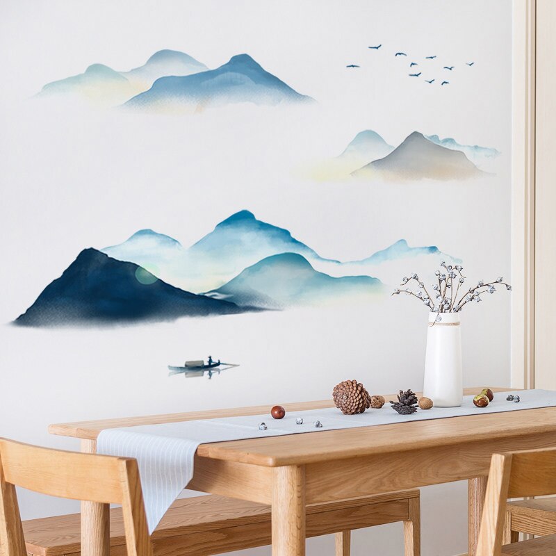 Chinese style wall sticker art ink painting living room wall decor bedroom study room decoration home self-adhesive stickers