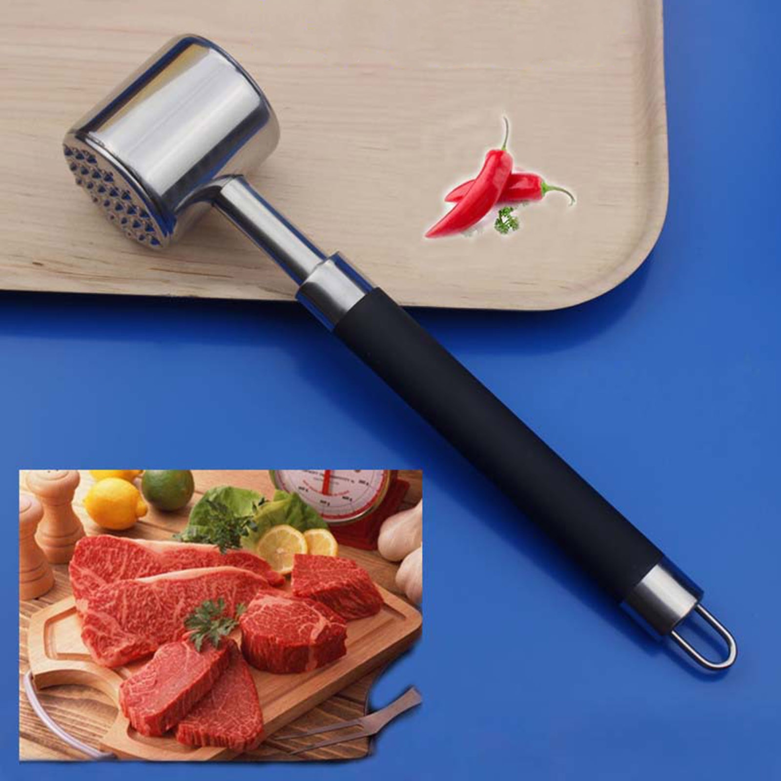 Martillo ablandador de carne mazo herramienta para golpear carne de vacuno, filete, pollo, cerdo, acero inoxidable martillo de carne herramienta de cocina