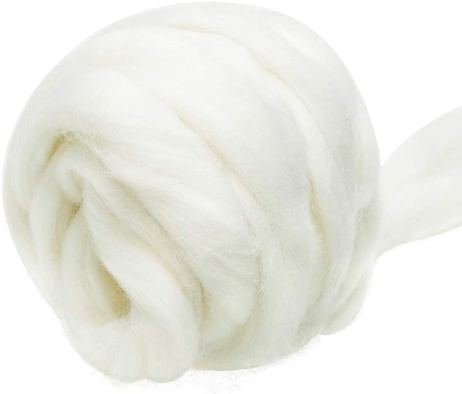 Imzay 3.53Oz Wol Roving Garen, 100% Zuivere Wol, Chunky Garen, spinning Wol Roving Voor Naaldvilten Nat Vilten Diy (Wit)