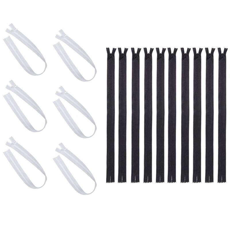 Cremallera oculta Invisible de nailon 16 Uds. Negro y 14 pulgadas (blanco) largo 40cm Modelo 3