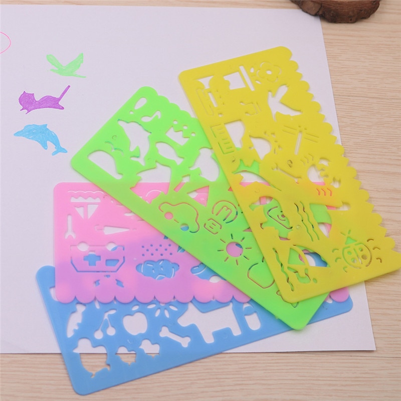 4 Stuks Leuke Art Grafische Symbolen Tekening Sjabloon Briefpapier Heerser Kids Opstellen Stencil Speelgoed Voor Kinderen Kids Student