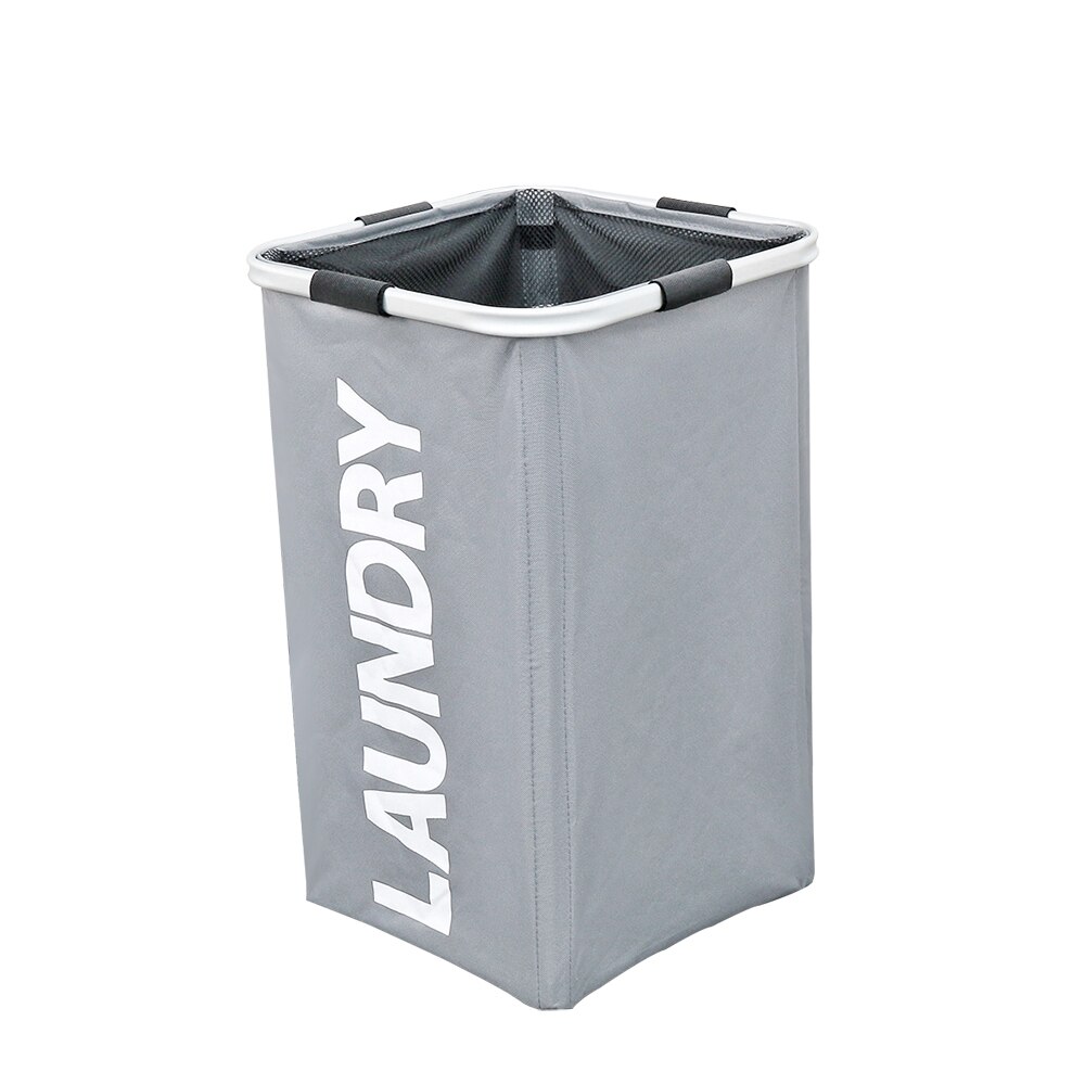 Shushi Foldable Home Laundry Hamper WaterProof Oxford Dirty Clothes Storage Basket Aluminum Frame Corner Laundry Organizer: GRAY