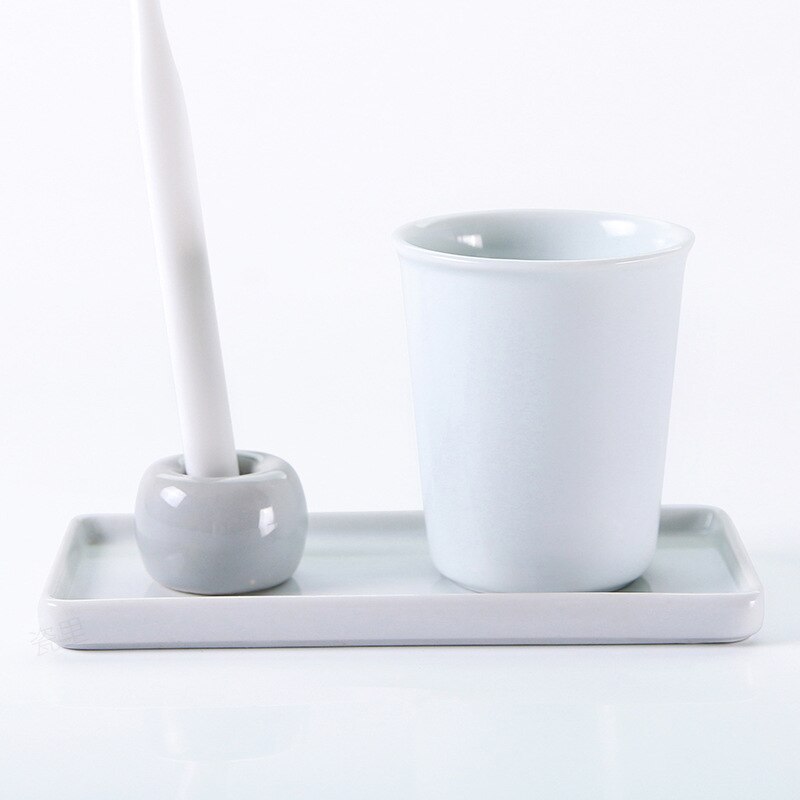Porcelain ceramic white tea tray long plate gargle cup tray bathroom storage plate