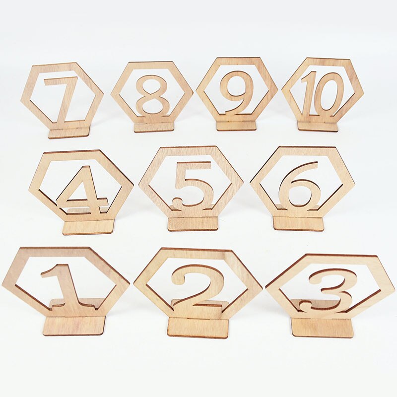 Letrero de madera con número para mesa, soporte hexagonal para tarjeta, boda rústica, compromiso, suministros de decoración para eventos y fiestas, 10 piezas