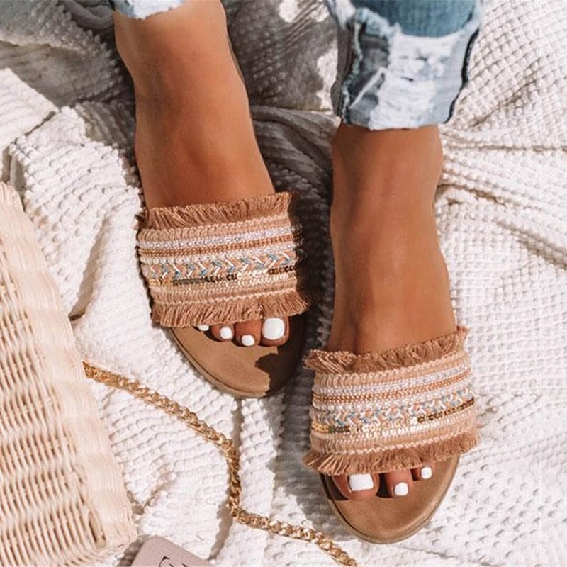 Vrouwen Slippers Zomer Rome Retro Sandalen Platte Casual Schoenen Vrouwelijke Misstap Slides Vrouw Schoenen Plus Size Sandalias mujer: BEIGE / 42