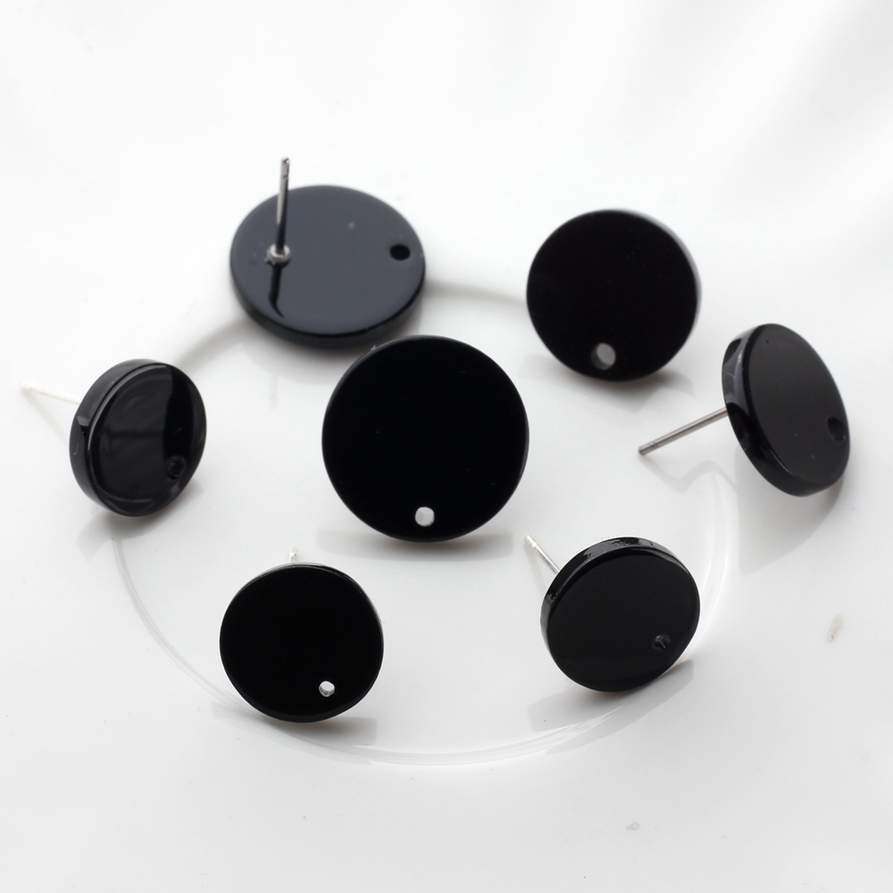 Acryl Stud Ohrring Schwarz Runde Basis Ohrringe Stecker 12 MM 14 MM 16 MM 10 teile/los Für DIY Schmuck Ohrringe machen Zubehör
