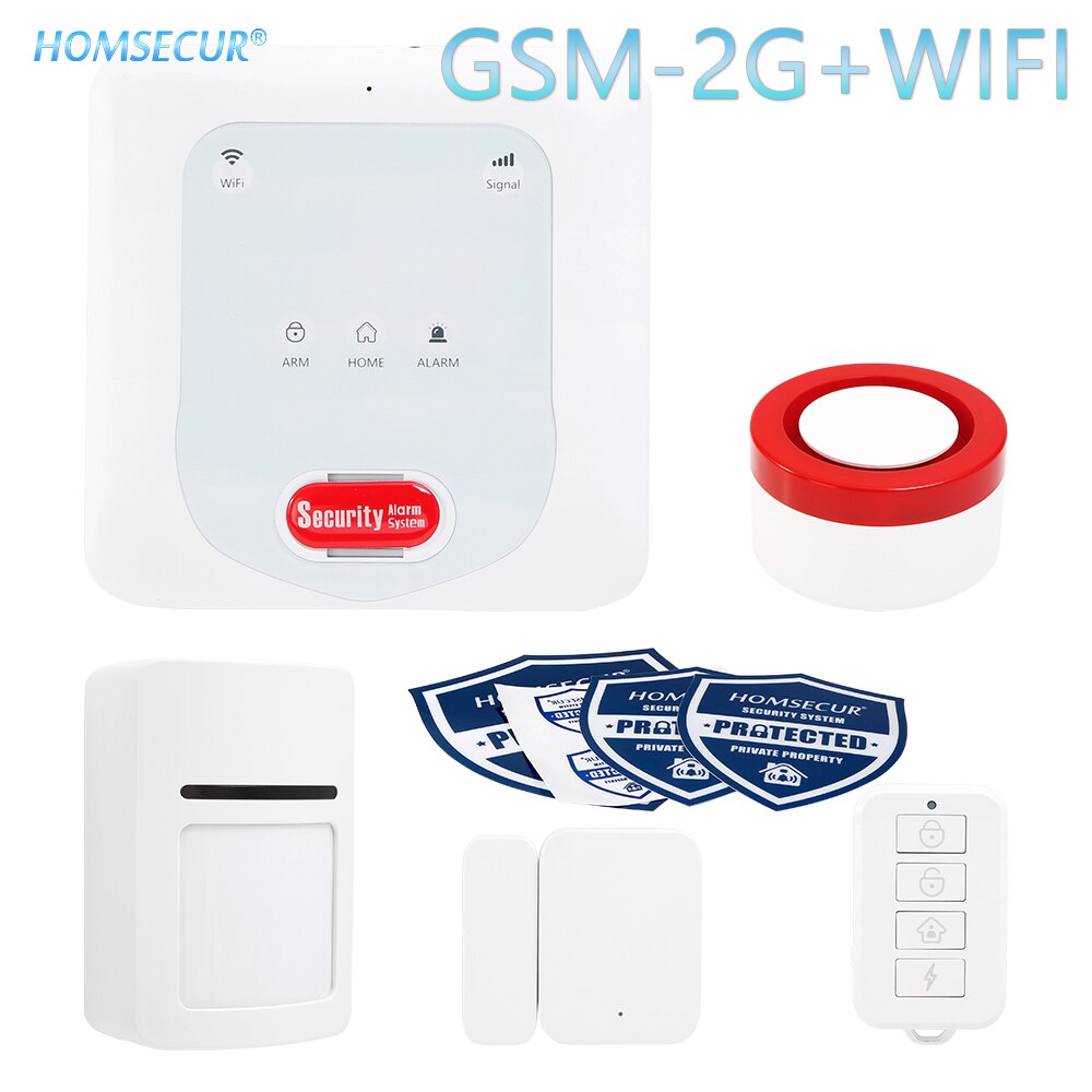 HOMSECUR Tuya LoT Platform Wireless WIFI GSM-2G SMS Smart Home Security Alarm System (Optional PIR Door Sensor Remote Control)