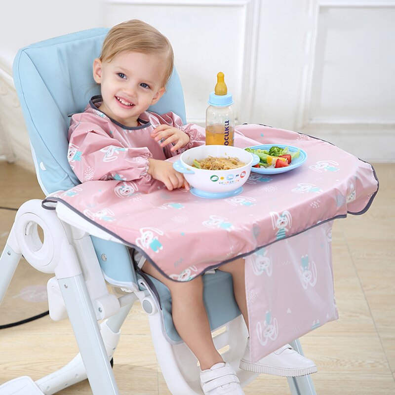 Anti-snavset baby langærmet hagesmæk all-in-on baby hagesmæk overall med bordklud spisebord hynde stol baby kjole fodring: -en