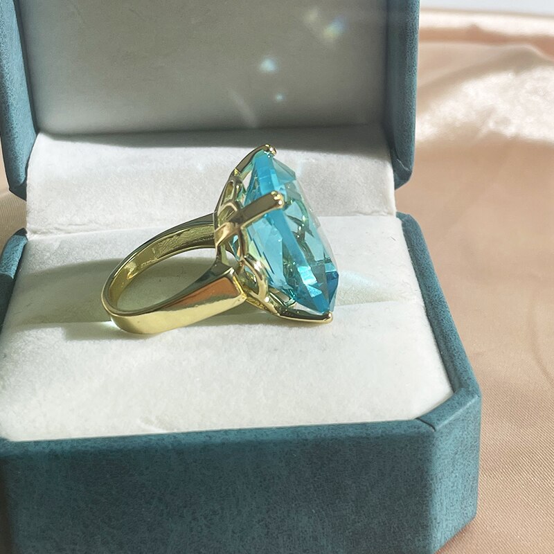 Cellacity Silver 925 Jewelry Rings For Charm Lady With Big Square Blue Topal Gemstones Women Party Size 6-10