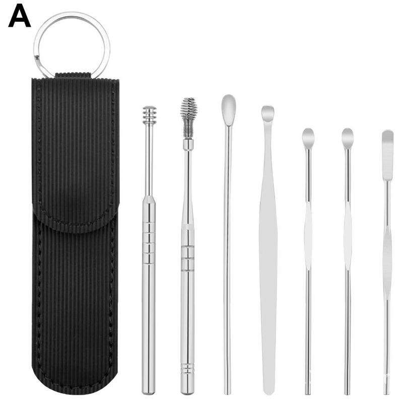 7 Stks/set Opslag Lederen Tas Steel Oor Pick Oor Cleaner Om Wax Oor Stok Kan Dragen Oor Picking Gereedschap: A