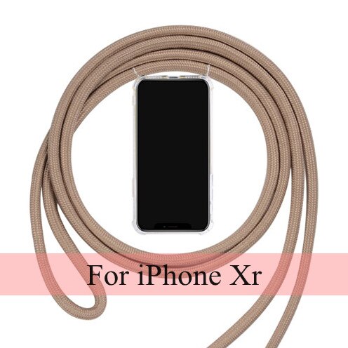 Cubierta del teléfono de la cadena del cordón de la correa para el iphone XR X XS Cordón de cadena para colgar la cubierta del teléfono móvil para la cáscara del iphone X XS XR TPU: XR Brown