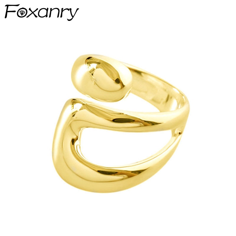 Foxanry Minimalistische 925 Sterling Zilveren Charm Ringen Voor Vrouwen Trendy Creatieve Water Hollow Geometrische Partij Sieraden