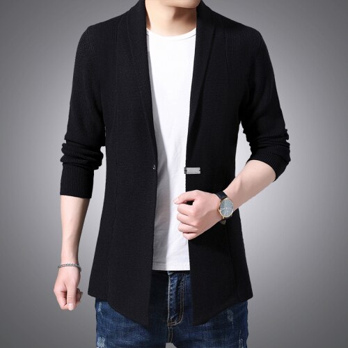 Cardigan herre gensere vår høst menn casual cardigan jakke mann ensfarget lang genser vindjakke single button coats: Svart / Xxl