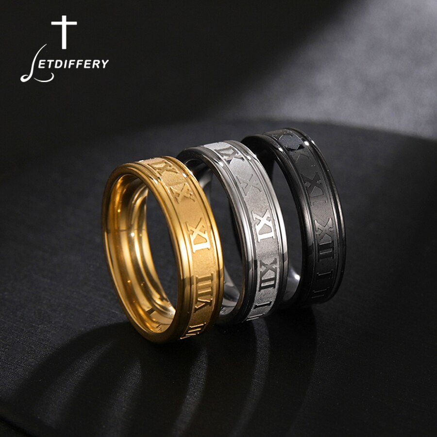 Letdiffery 6mm Punk Roman Numerals Rings Stainless Steel Women Men Jewelry For Party Size 5-13