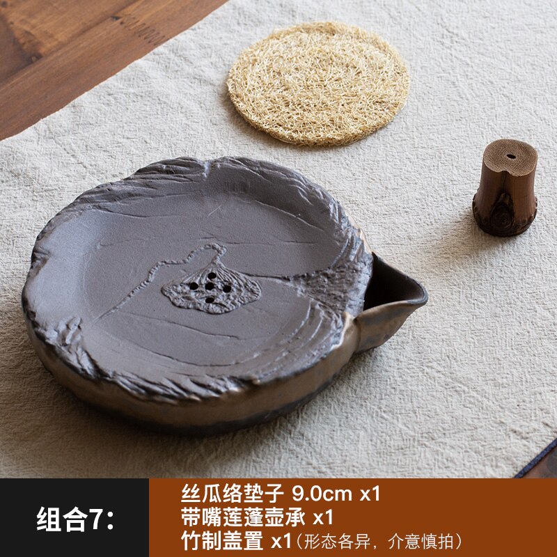 Japanse Absorberende Loofah Spons Pot Coaster Paars Zand Pot Kung Fu Theeceremonie Thee Set Accessoires Rotan Pot Dienblad Thee mat: set 7