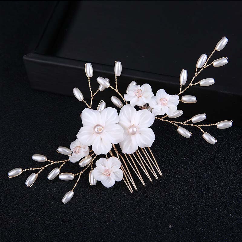 GETNOIVAS splendidi fiori bianchi perle bastoncini per capelli pettine per capelli da sposa perni per capelli clip Set accessori per capelli da sposa Set SL