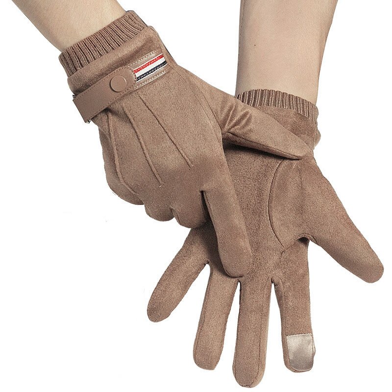 Men Winter Sport Riding Windproof Nonslip Touch Screen Warm Glove Suede Leather Plus Velvet Thick Full Finger Driving Mitten M94