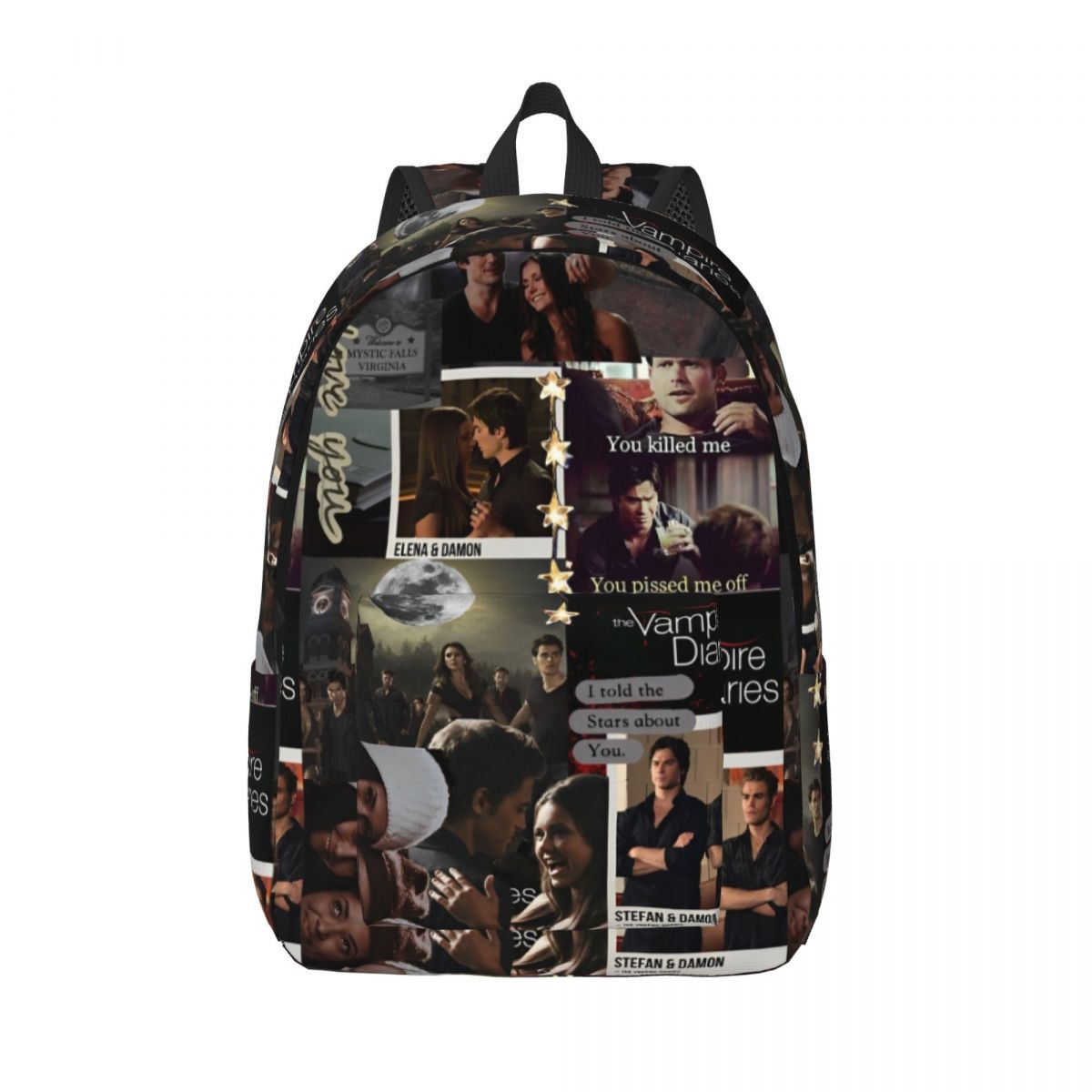 The Vampire Diaries Collage Backpack for Men Women Casual Student Business Daypack TV Series Laptop Canvas Bags Sports: 15 inches / Gold