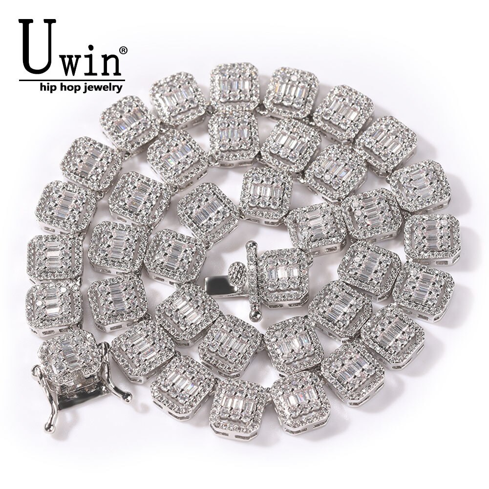 Uwin 10Mm Baguette Ketting Verharde Bling Roze Vierkante Cz Iced Out Link Chain Choker Ketting Hiphop Sieraden Voor