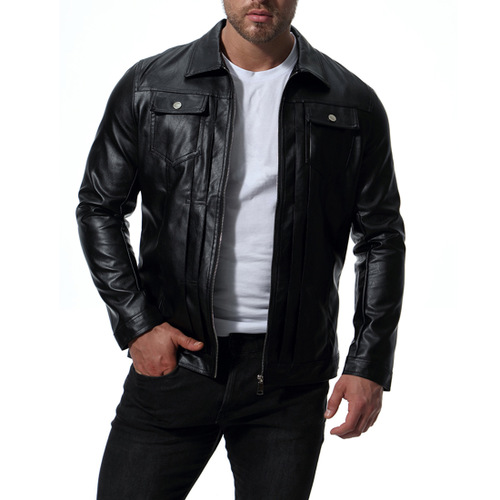 Outono água lavagem motociclista jaqueta preto turn-down collar jaquetas de couro falso: XL