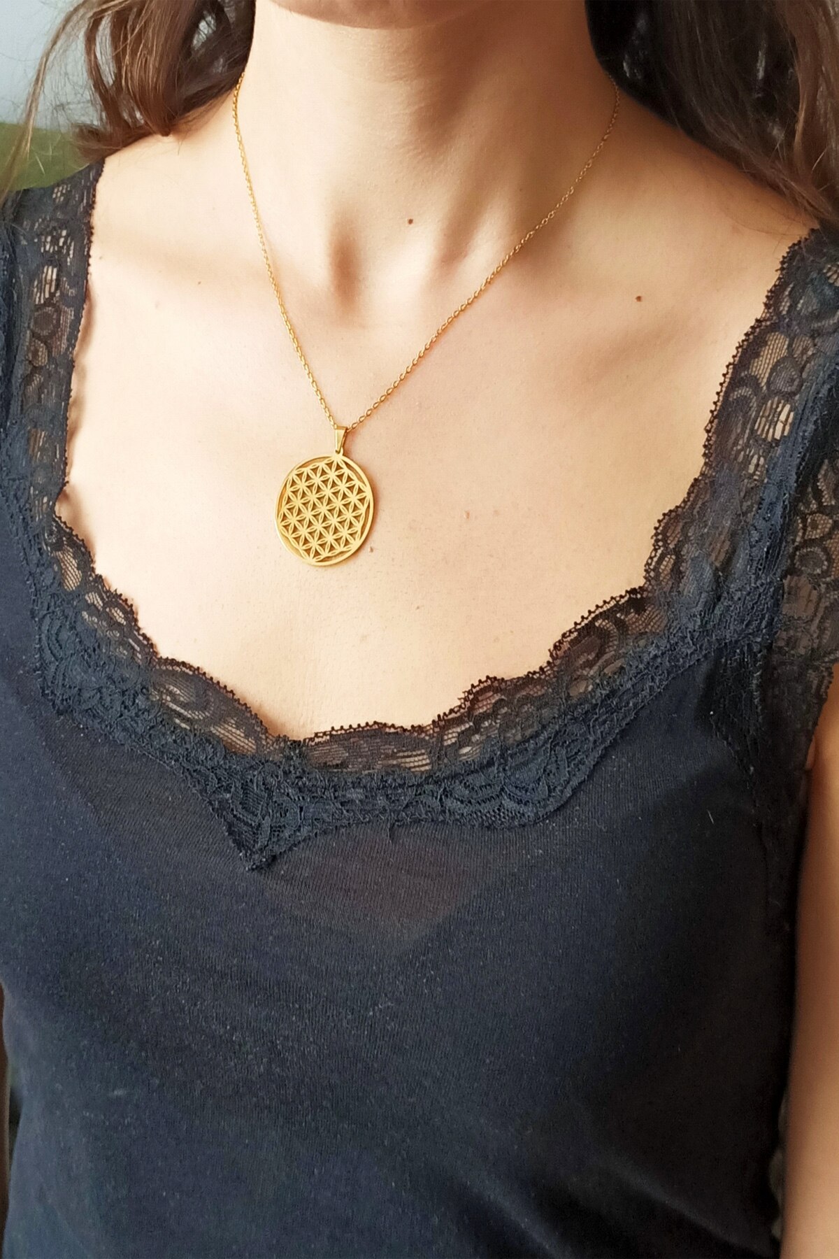 Bloem Van Het Leven Stalen Ketting Goudgeel En 3Cm Breed