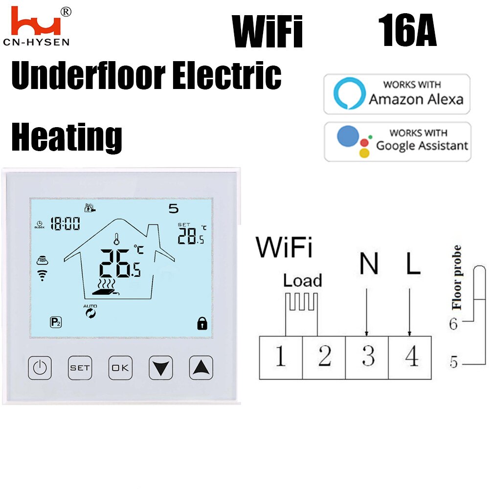 WiFi Smart Thermostat Control Water Valve, for Water Heating, Electric Heat Actuator, 7 Days Programmable Digital Thermostat: 16A WiFi White