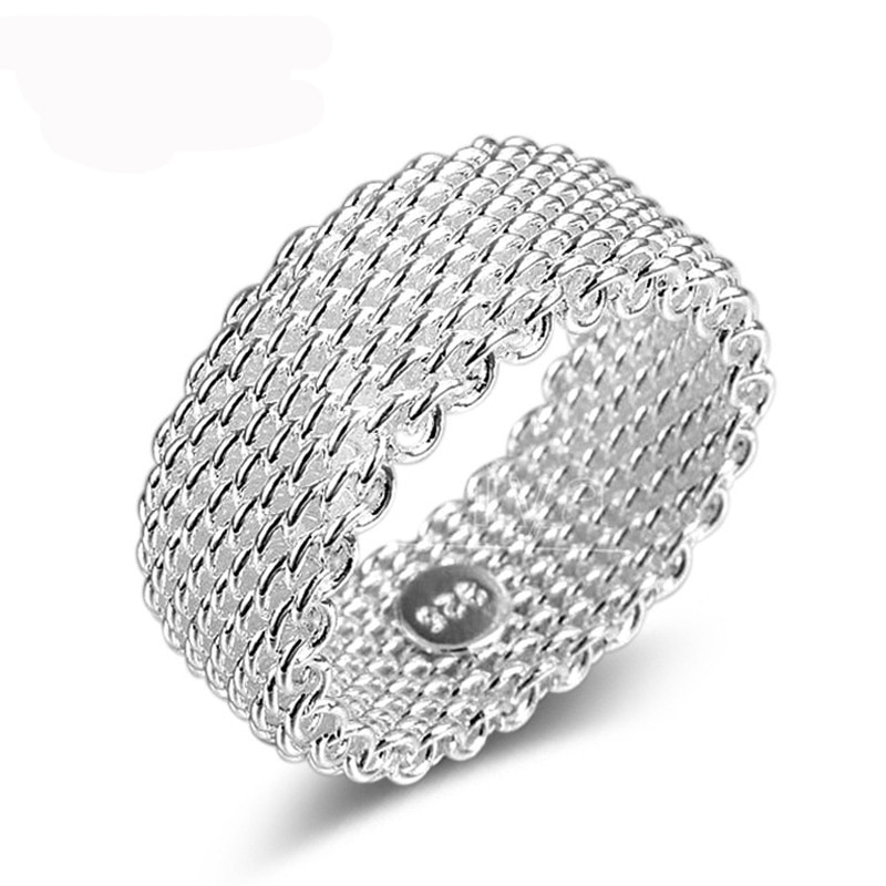 Ring 925 Sterling Zilveren kleur Sieraden Geweven Mesh Riem Reticulocyten Ringen Voor Vrouwen Anillos Mujer Bague Anel Bague Aneis