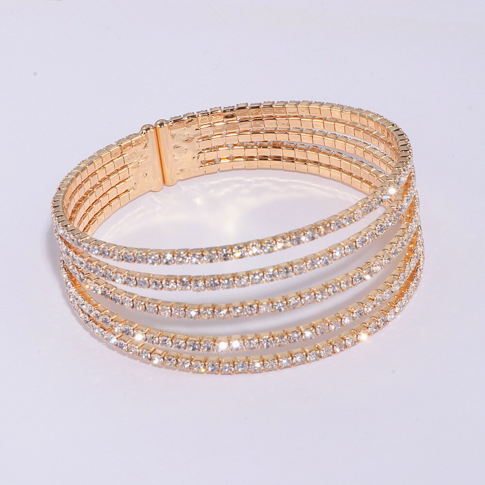 5 rzędów elegancka przezroczysta bransoletka z kryształu górskiego bransoletka kryształ w złotym kolorze bransoletki ślubne biżuteria dla nowożeńców akcesoria dla kobiet WX209