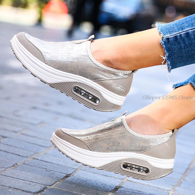 plus rozmiar 35-41 tonujące buty dla kobiet zdatność pieszy odchudzanie trampki damskie klinowe platformy huśtawka buty poślizg na obuwie
