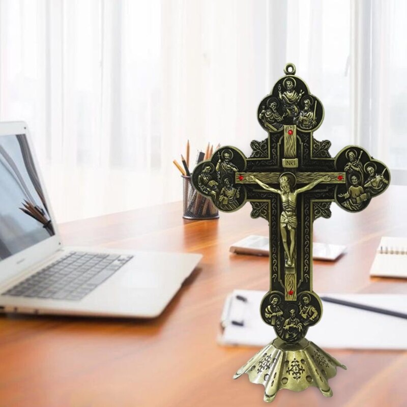 Kerk Relikwieën Jezus Op De Stand Cross Muur Kruisbeeld Home Decor Tafel Beeldjes QX2E