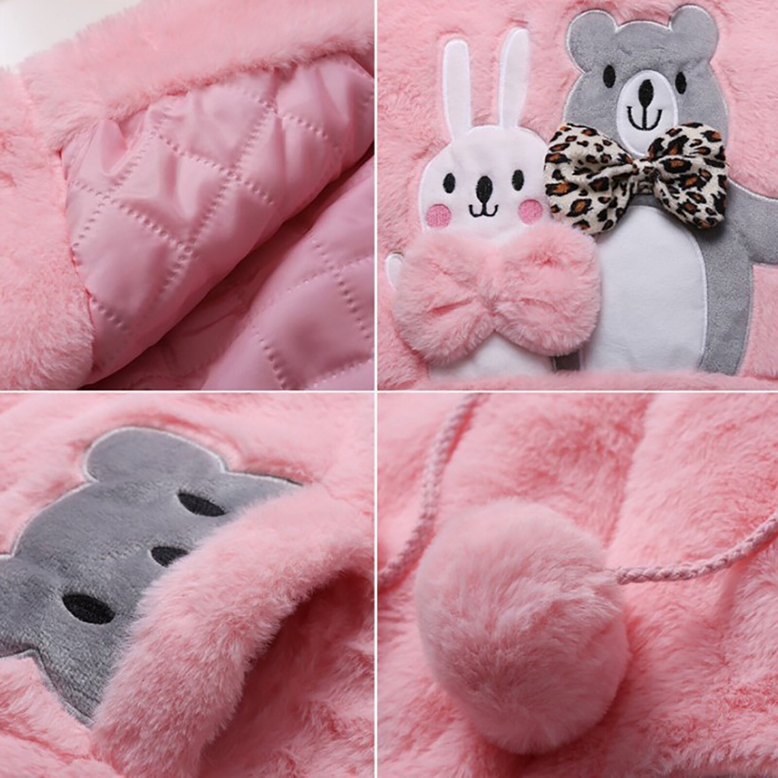Manteau en fausse fourrure pour enfants, hiver, manteau ours de dessin animé, veste à capuche, combinaison de neige chaude, manteau rembourré en coton, vêtements d&#39;extérieur pour enfants