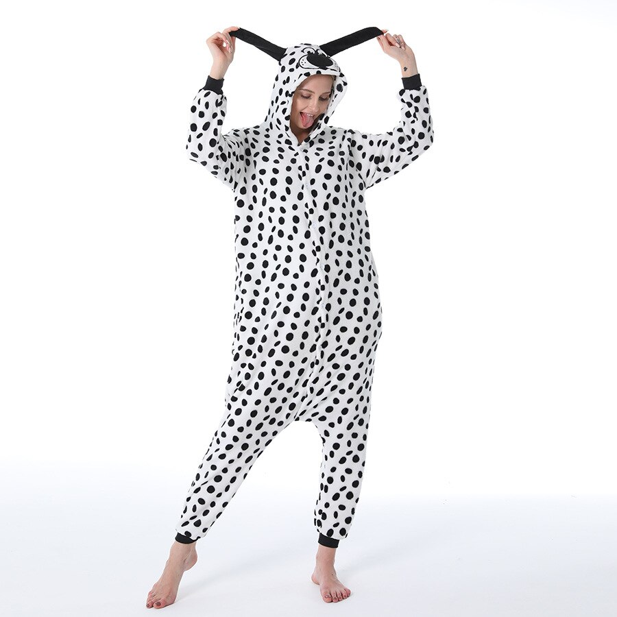 flannel ladies home service cartoon one-piece pajamas autumn and winter couple models animal unisex puppy dalmatian