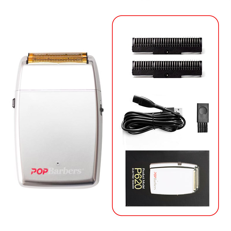 11000 RPM POP Barbers P620 Electric Men's Beard Trimmer Double Foil Shaver Electric Shaver USB Hair Cutting Machine: Beige