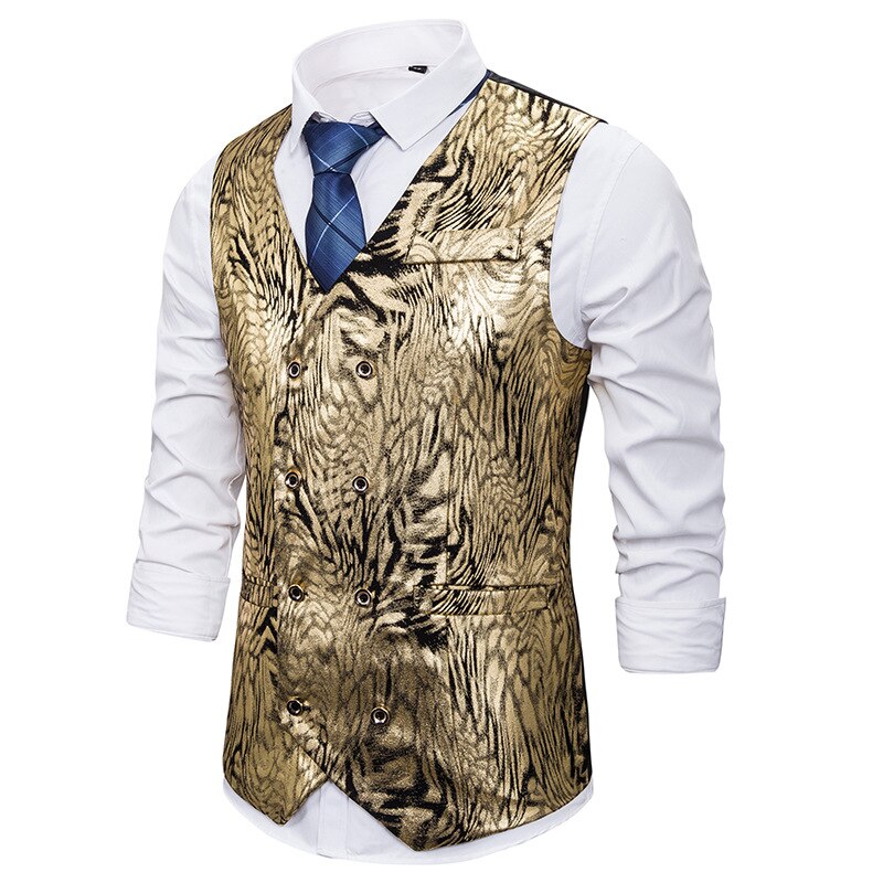 Glimmende gouden slangenprint vest heren nachtclub podium gala pak vest heren dubbelrijs vesten heren chaleco hombre: Goud / Xl