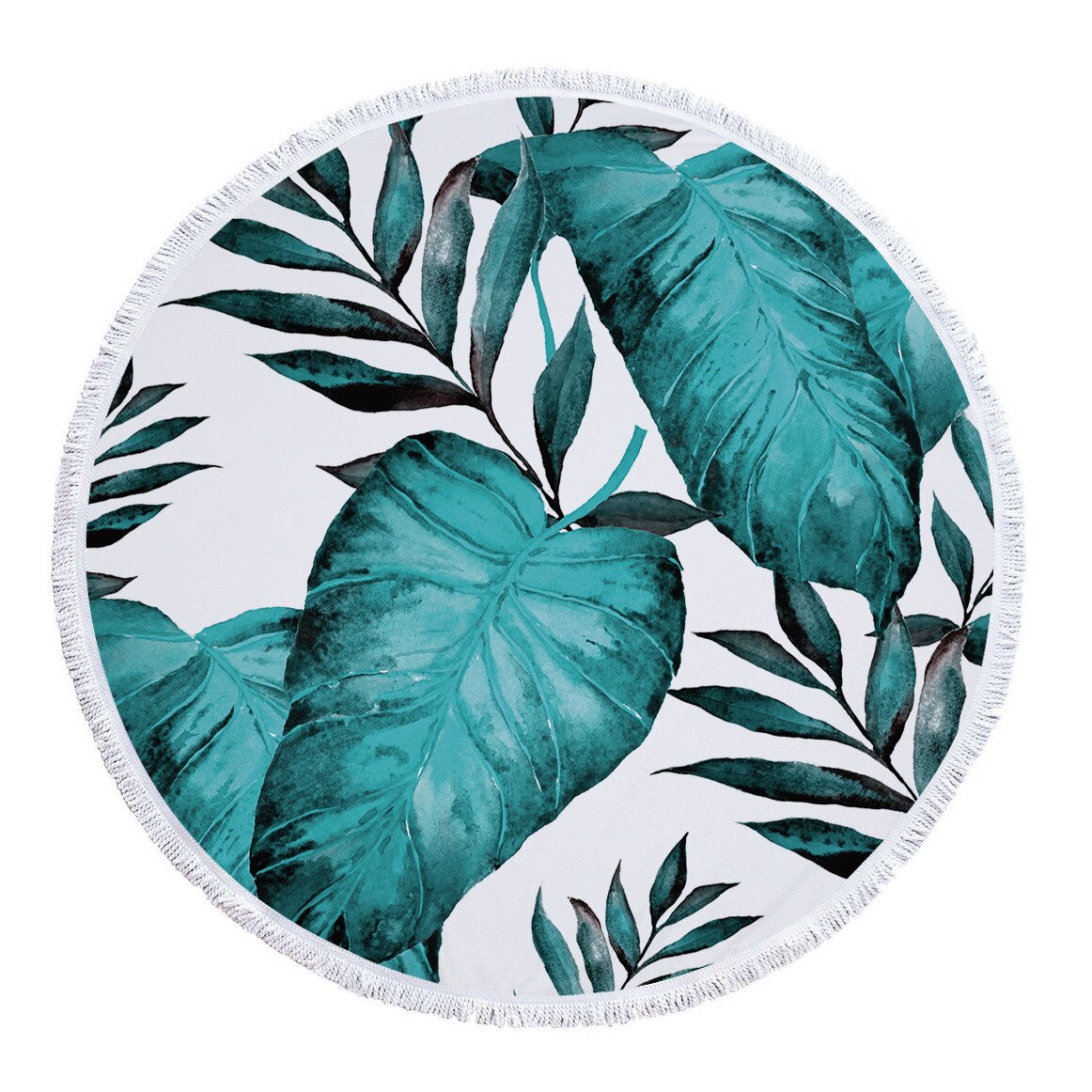 Innovatief groen bladerenpatroon rond strandlaken van microvezelmateriaal kan worden gebruikt als badhanddoek, yogamat, picknickmat, speelmat: 11