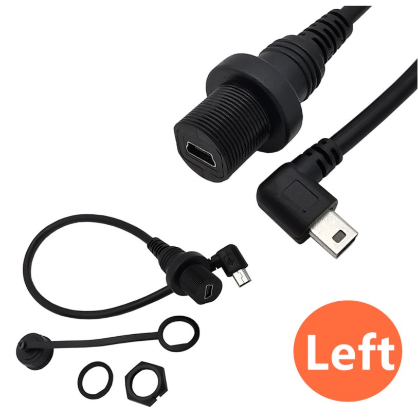 30Cm Mini Usb 2.0 IP67 Waterdichte Kabel, mini-Usb 5pin Ip 67 Man-vrouw Panel Mount Water Proof Connector Verlengsnoer: 0.3m / Left